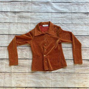 NWOT ITMFL In The Mood For Love Metallic Button Up Shirt in Salamander Red